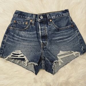 Levi's 501 Blue Distressed Jean Shorts